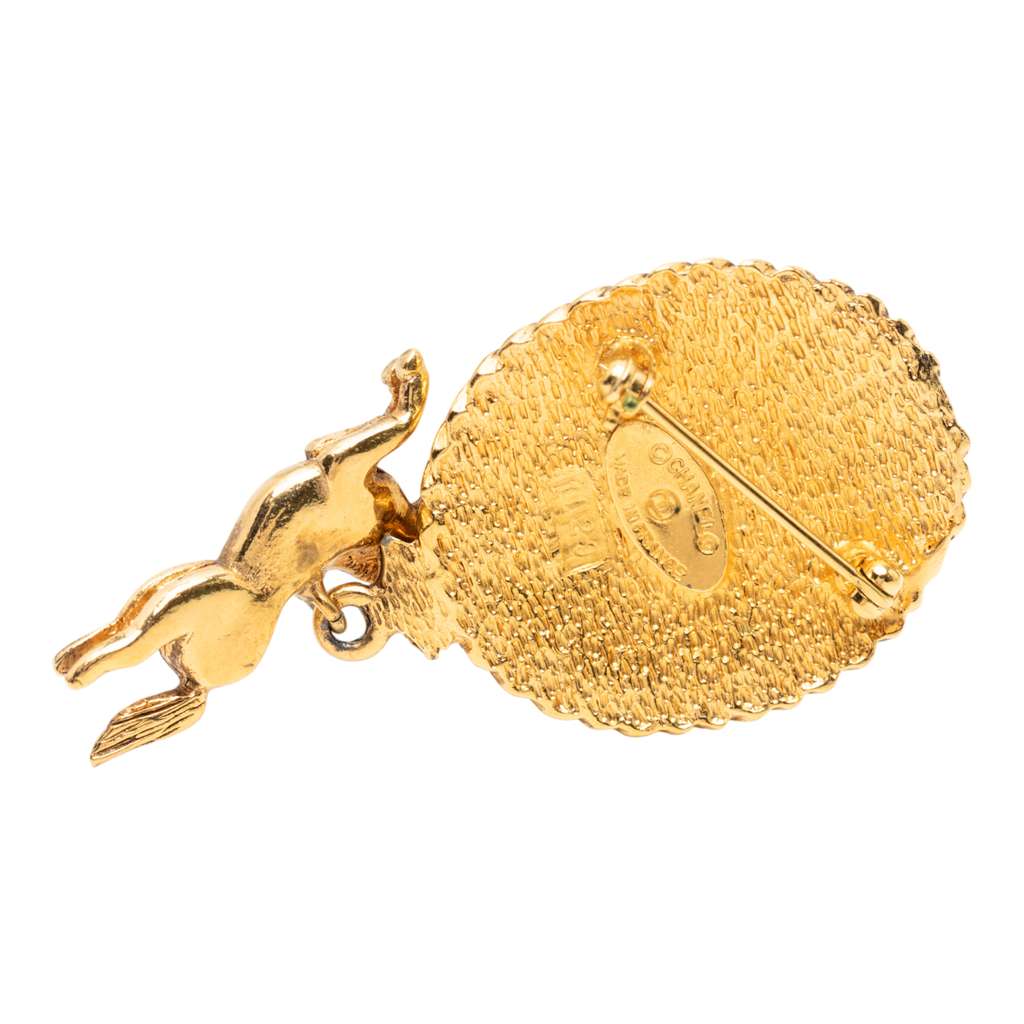 Chanel CC Gold Plated Medallion Horse Charm Brooch - 3