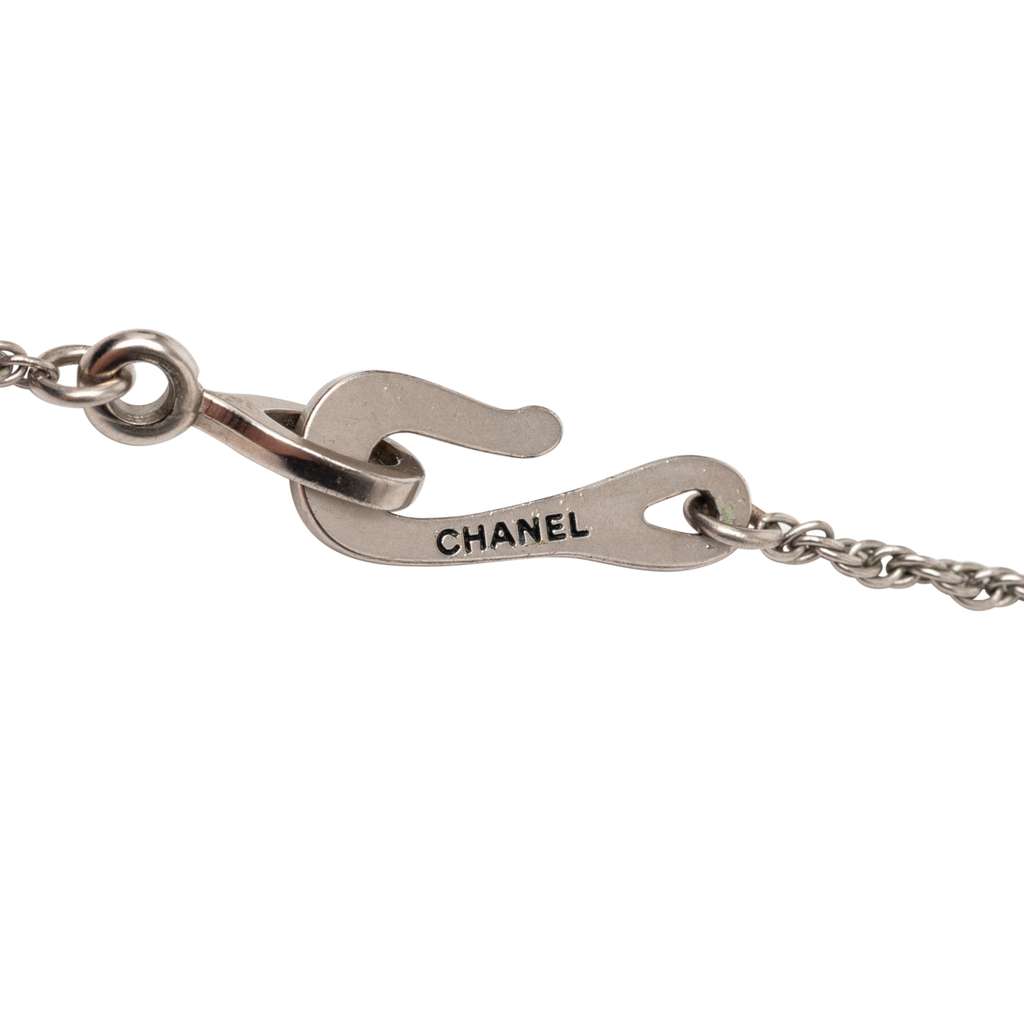 Chanel Silver Plated Rhinestone Flower Pendant Necklace - 4