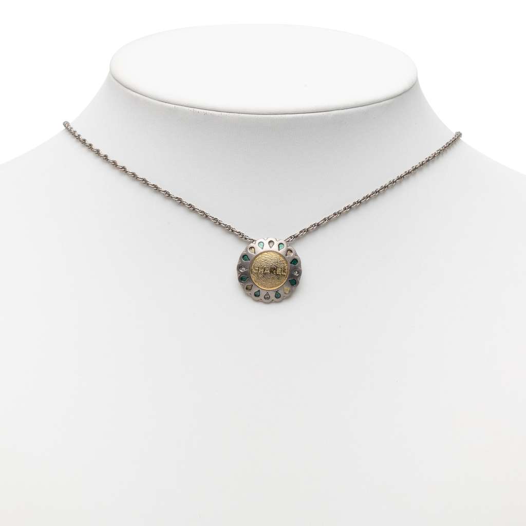 Chanel Silver Plated Rhinestone Flower Pendant Necklace - 5