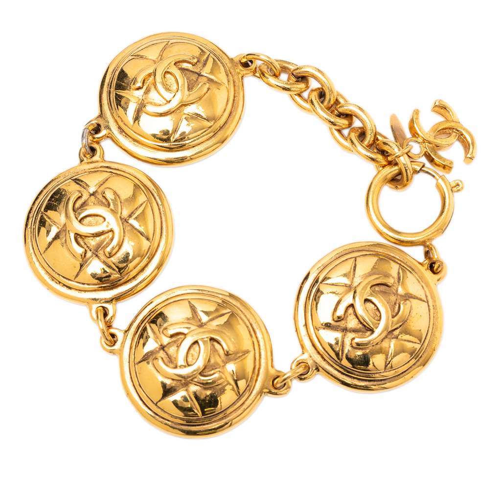 Chanel Gold Plated CC Quilted Medallion Bracelet - 3