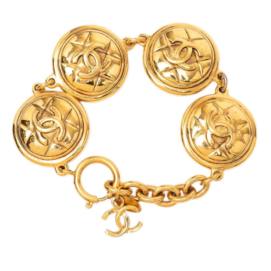 Chanel Gold Plated CC Quilted Medallion Bracelet - 4