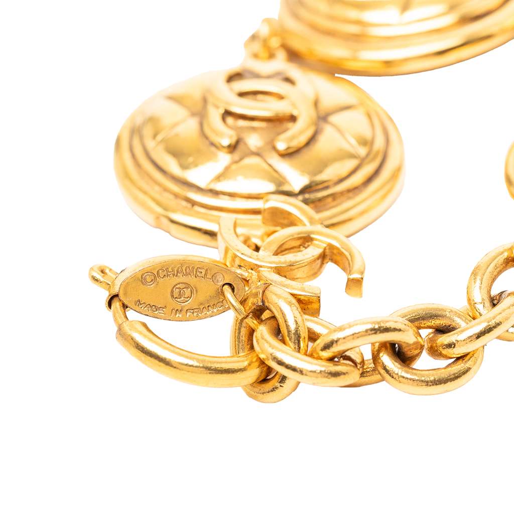 Chanel Gold Plated CC Quilted Medallion Bracelet - 5
