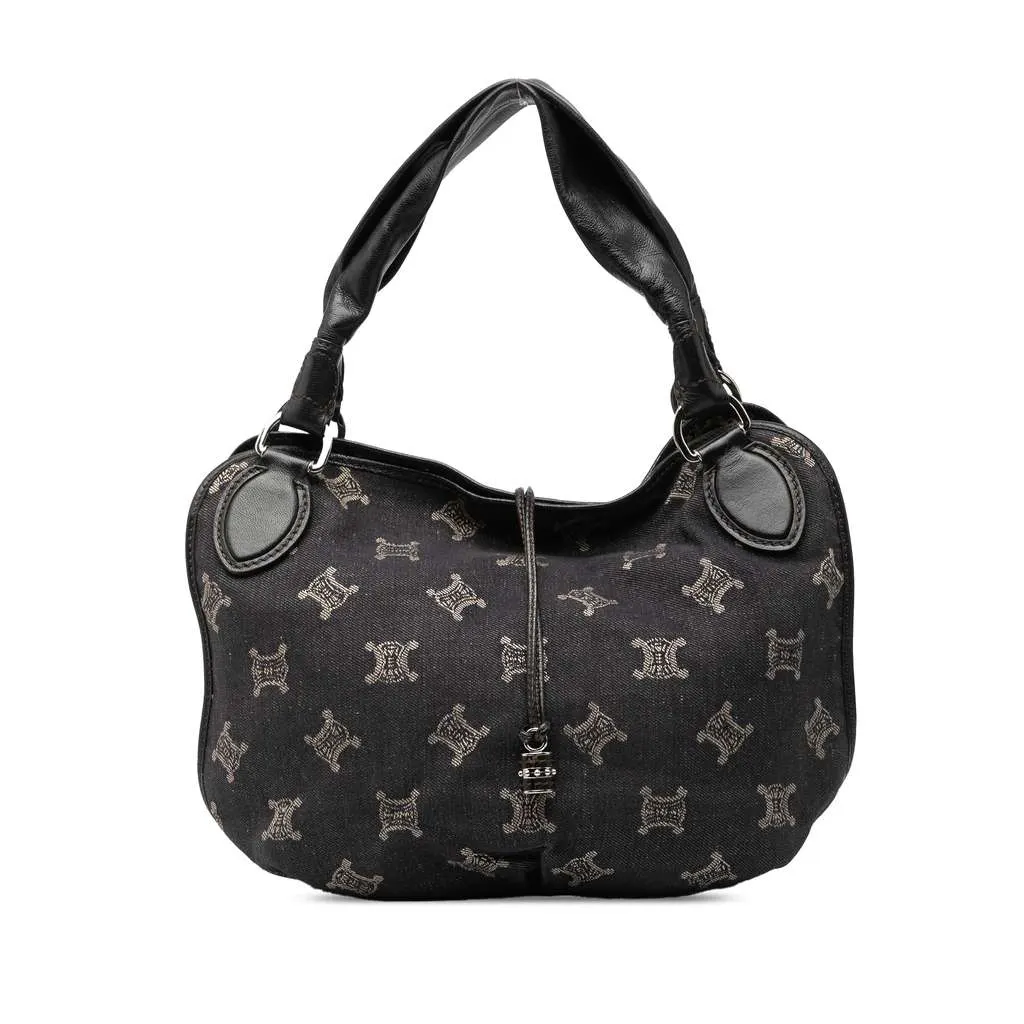 Celine Macadam Denim Bittersweet Hobo Bag Black Denim Very good - Front View