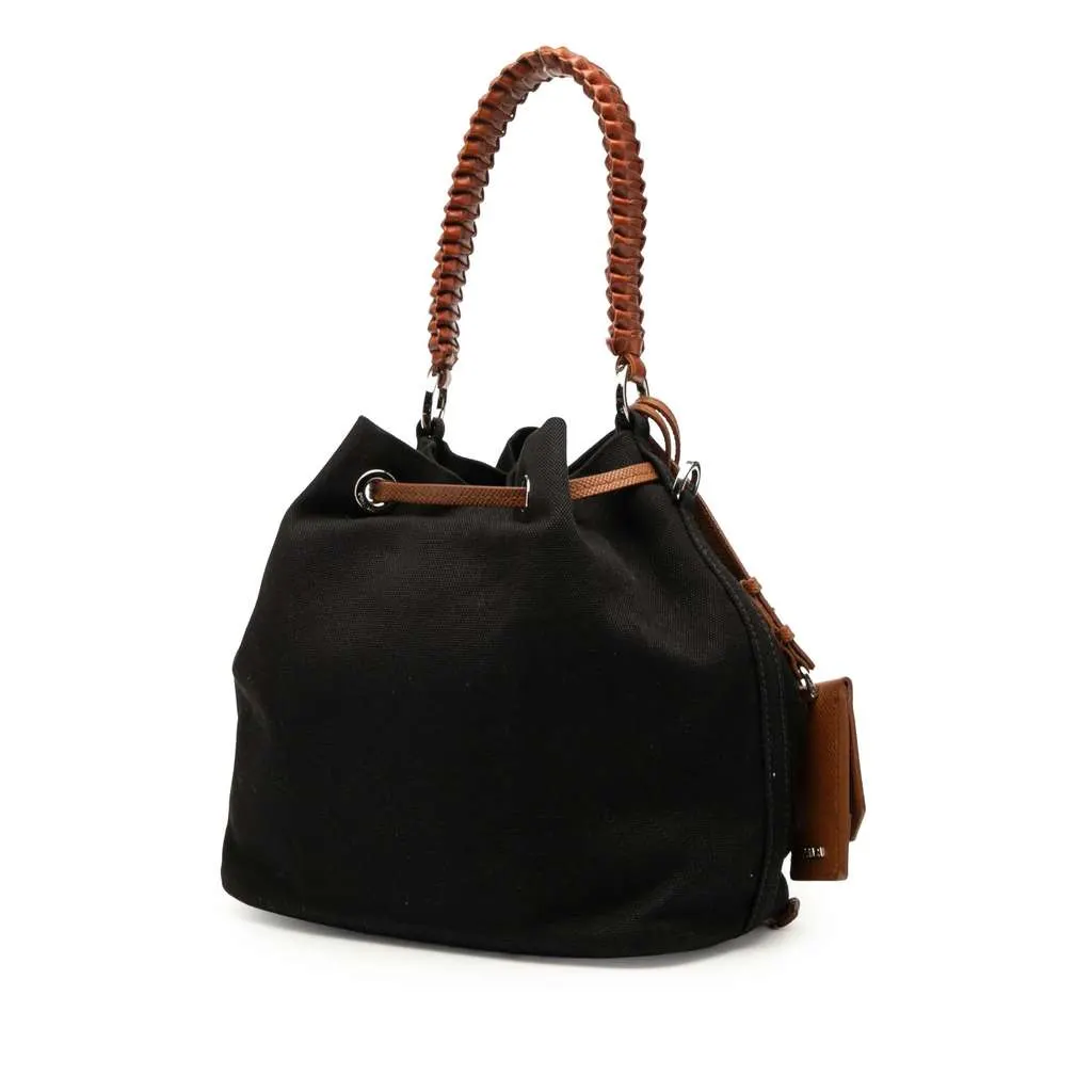 Prada Canvas Canapa Logo Bucket Bag Black Canvas Good - Back View