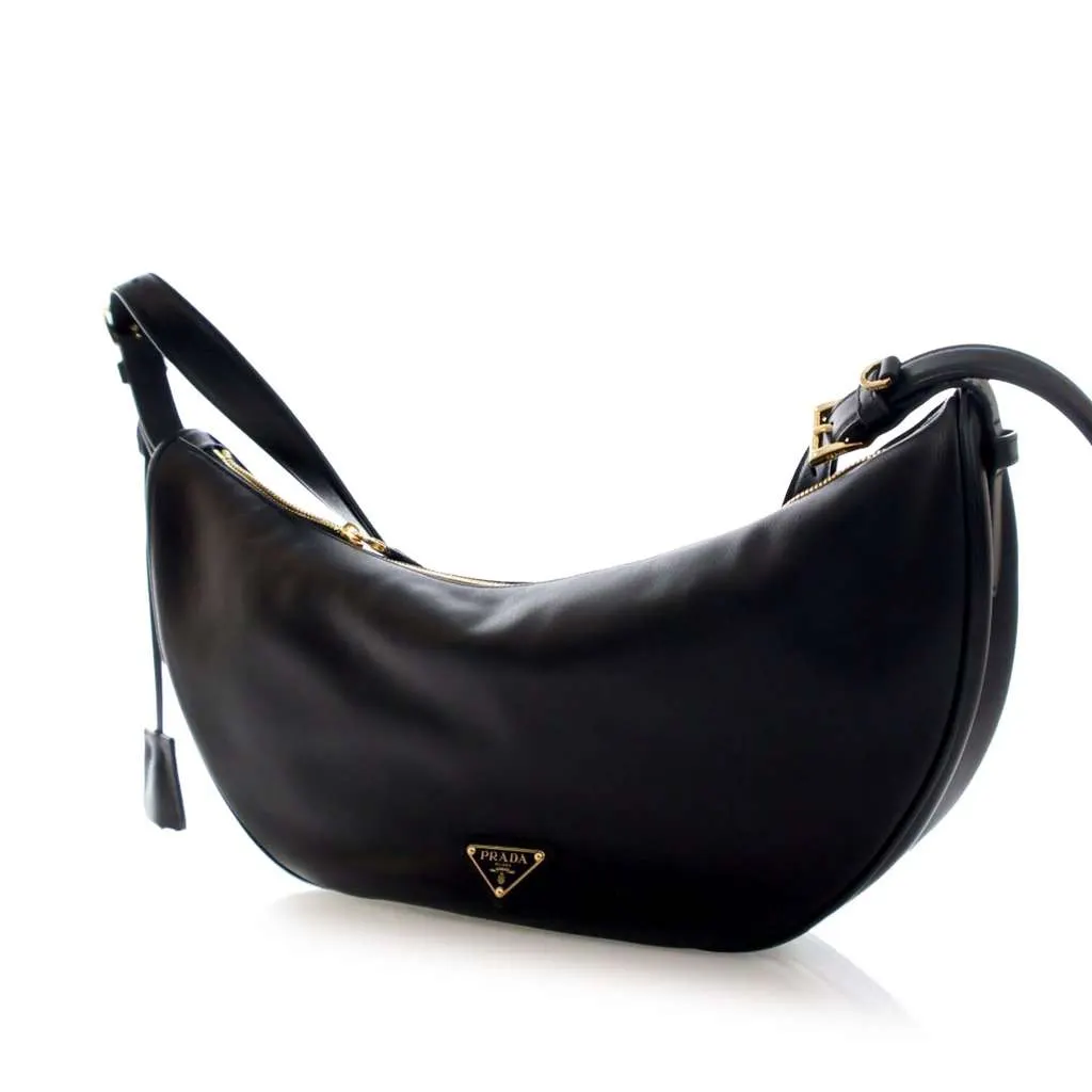 Prada Large Calfskin Demi Lune Shoulder Bag Black Leather Good - Back View