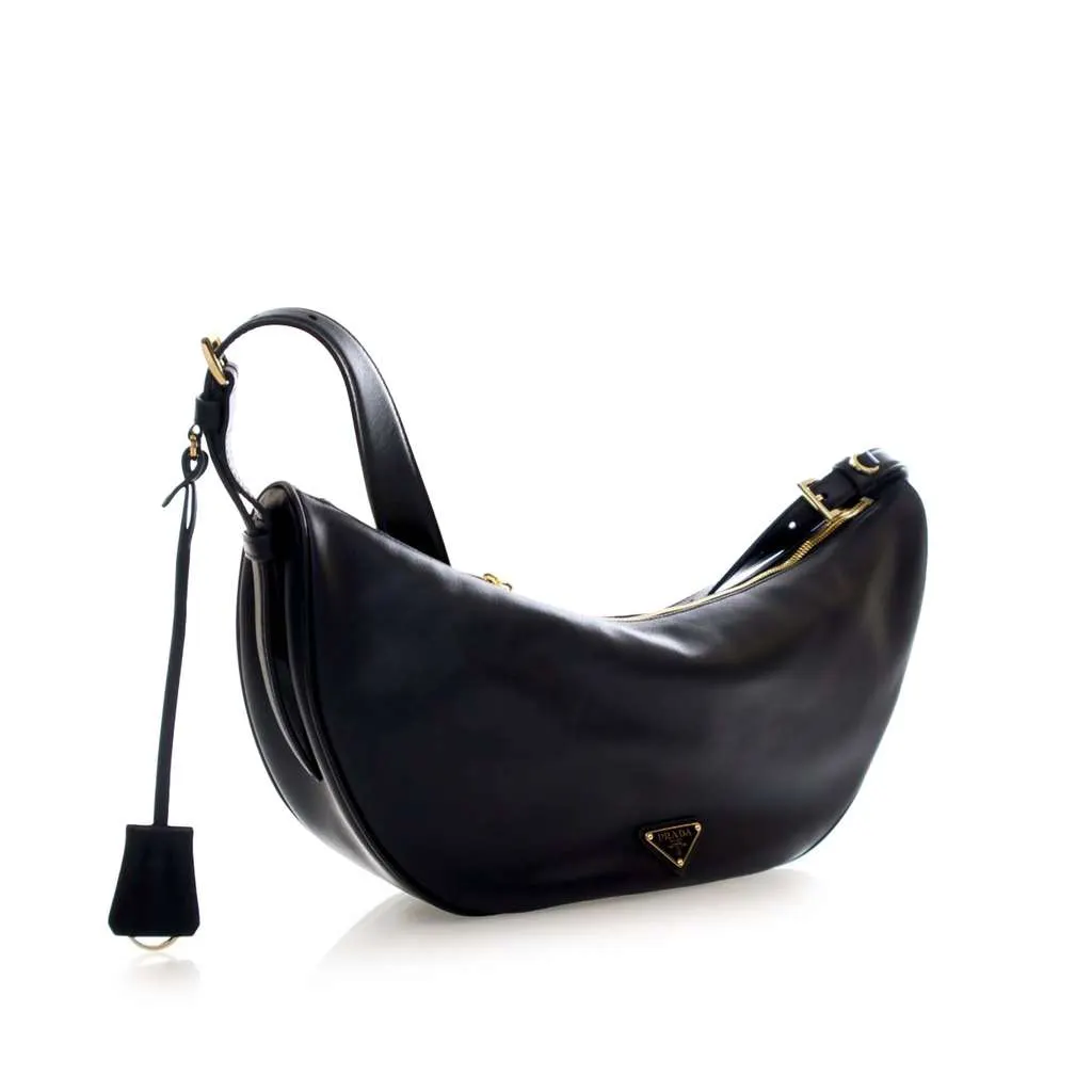 Prada Large Calfskin Demi Lune Shoulder Bag Black Leather Good - Inside View