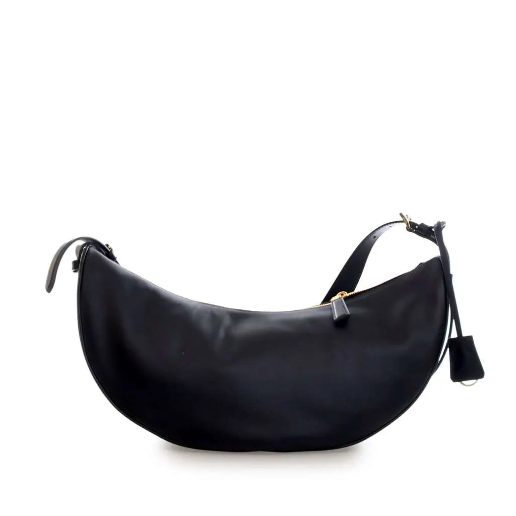 Prada Large Calfskin Demi Lune Shoulder Bag Black Leather Good - Model View