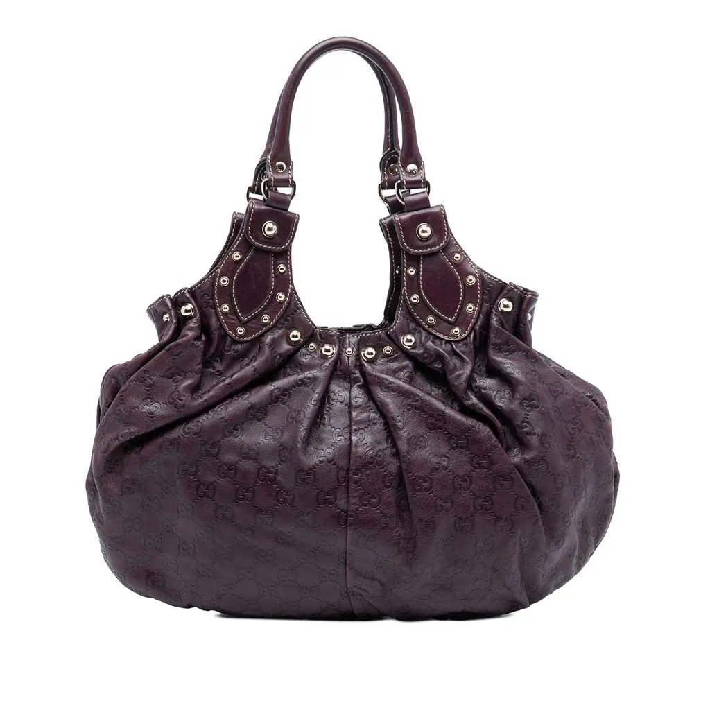 Gucci Guccissima Studded Pelham Hobo Purple Leather Good - Front View