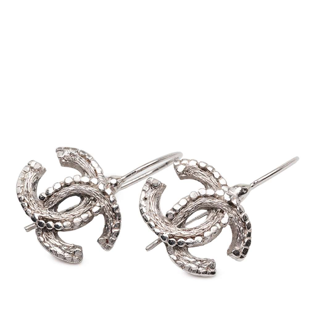 Chanel Silver Plated CC Hook Earrings