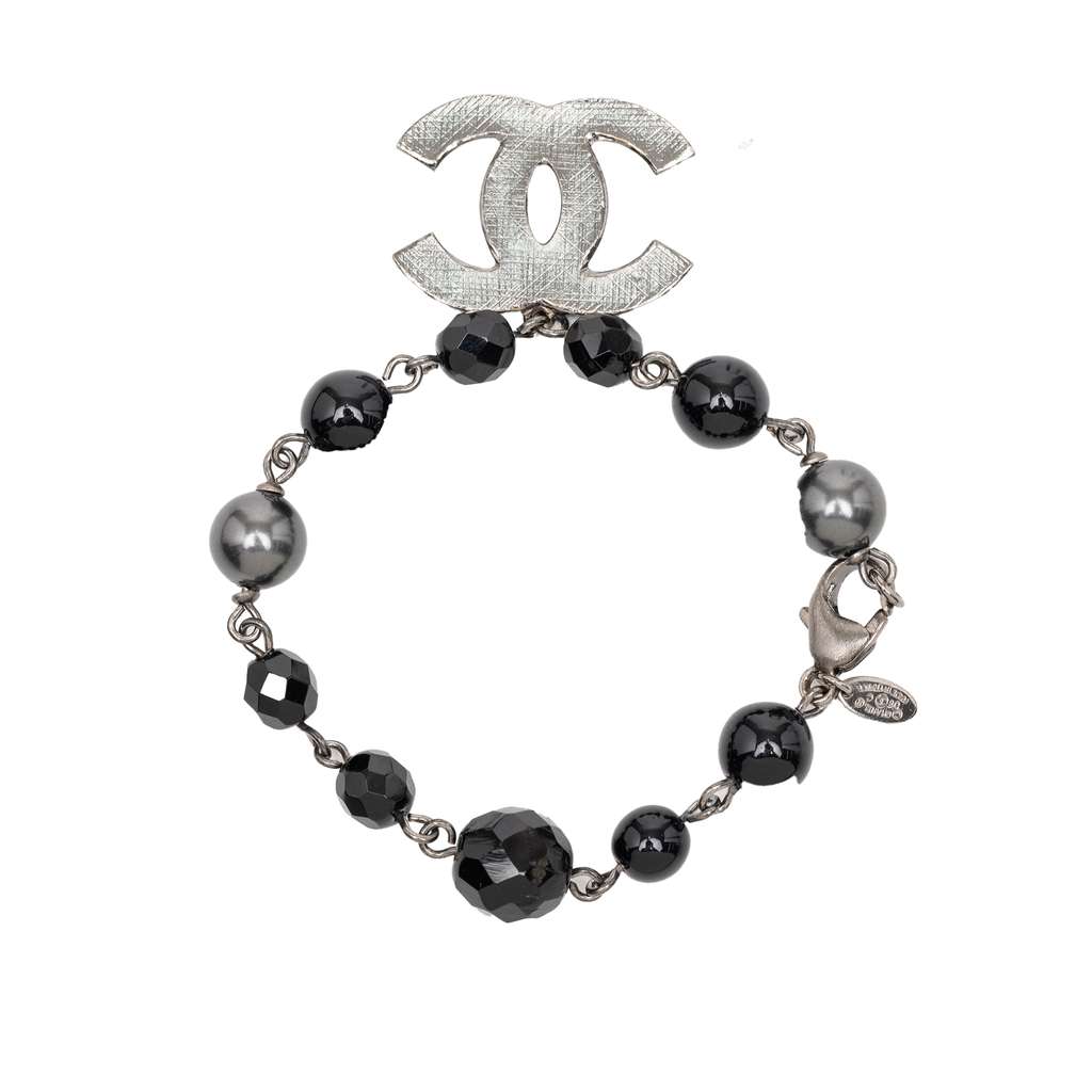 Chanel CC Silver Plated Faux Pearl Beaded Bracelet - 2