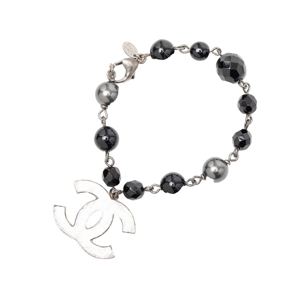 Chanel CC Silver Plated Faux Pearl Beaded Bracelet - 3
