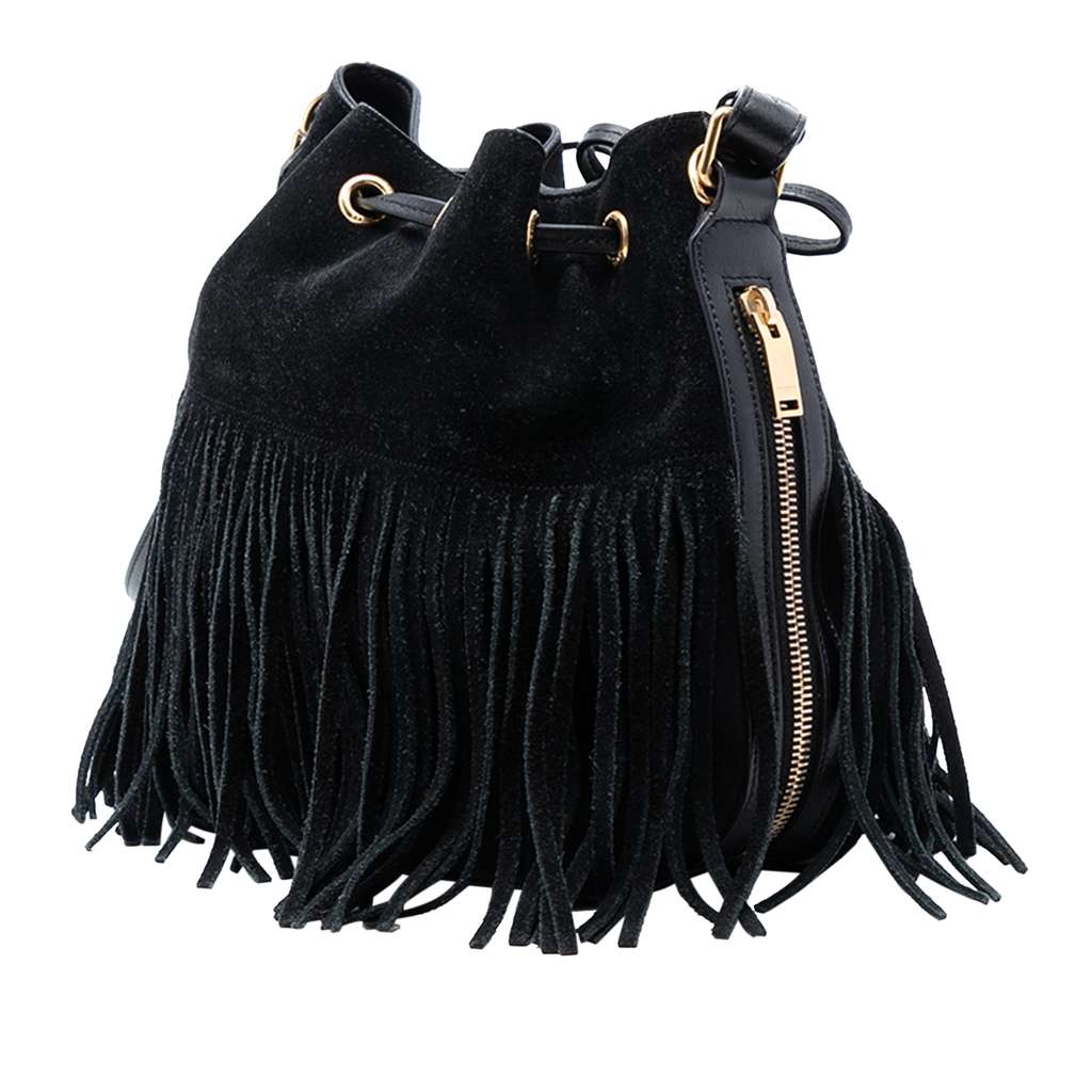 Saint Laurent Small Suede Emmanuelle Fringe Bucket Bag - 2