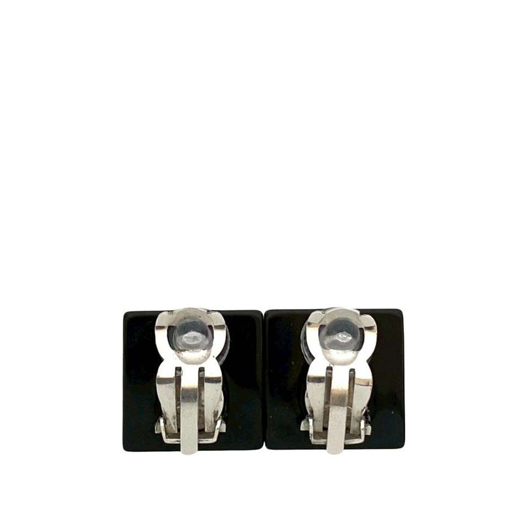 Chanel CC Resin Rhinestone Square Clip On Earrings - 2