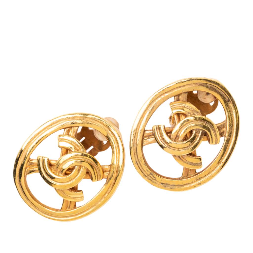 Chanel CC Gold Plated Oval Clip On Earrings