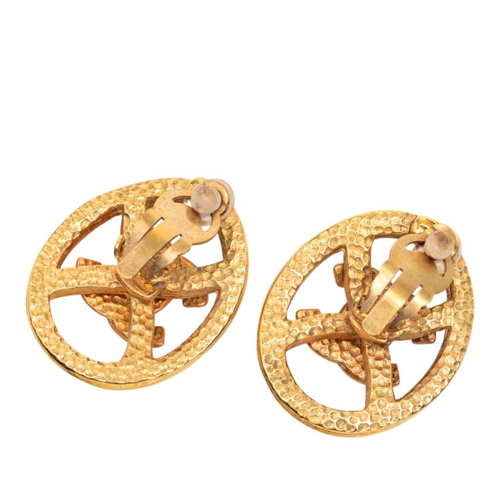 Chanel CC Gold Plated Oval Clip On Earrings - 2