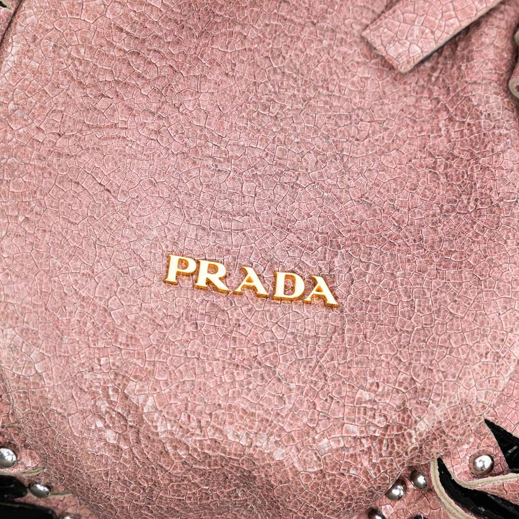 Prada Craquele Leather Embellished Fringe Bucket Bag - 5