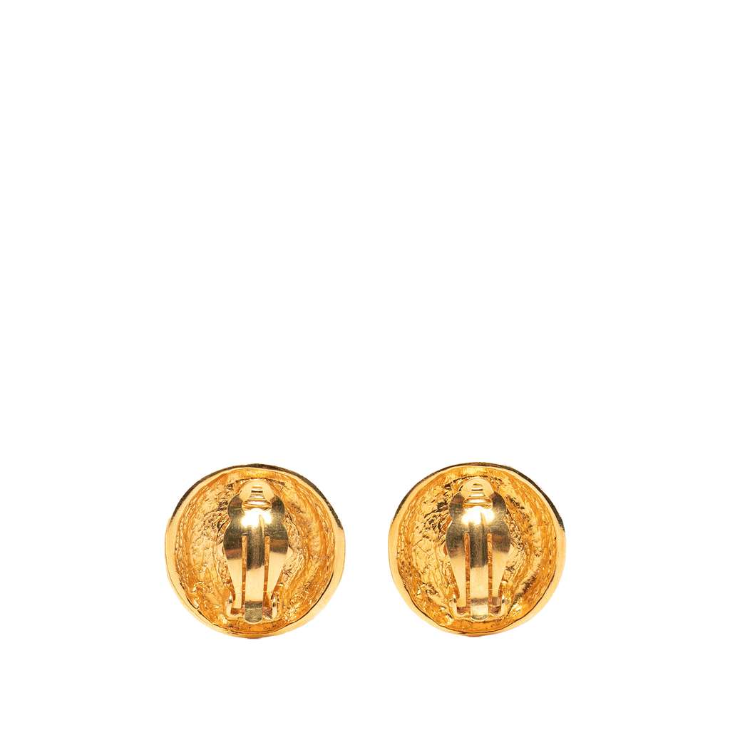 Chanel Gold Plated CC and Resin Tigers Eye Dome Round Clip On Earrings - 2