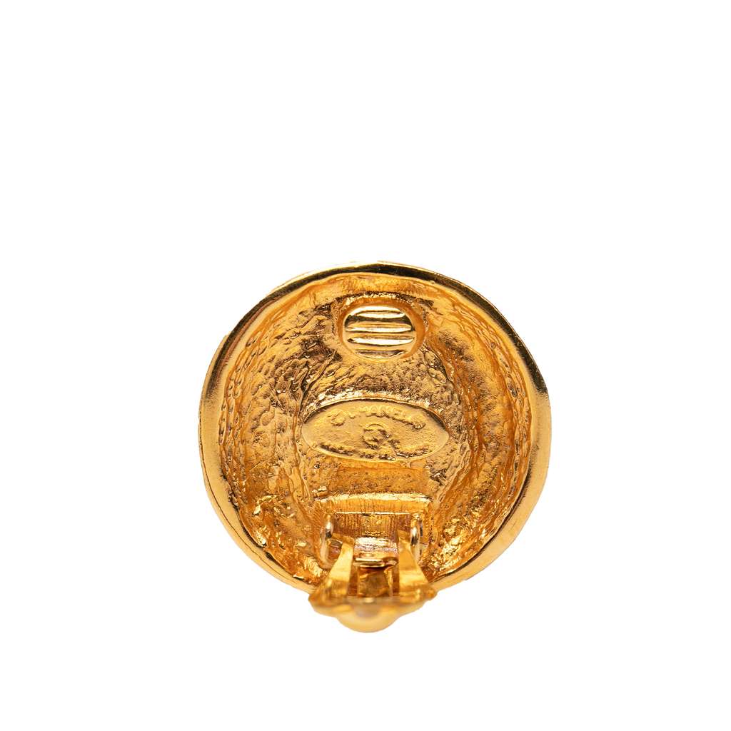 Chanel Gold Plated CC and Resin Tigers Eye Dome Round Clip On Earrings - 3