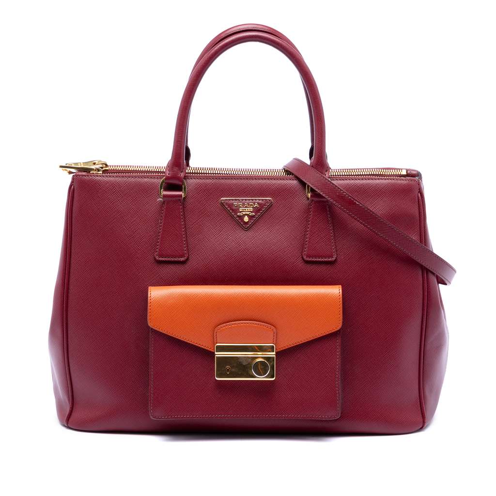 Prada Saffiano Lux Galleria Double Zip Front Pocket Satchel