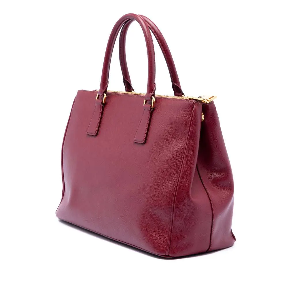 Prada Saffiano Lux Galleria Double Zip Front Pocket Satchel Red Leather Very good - Back View