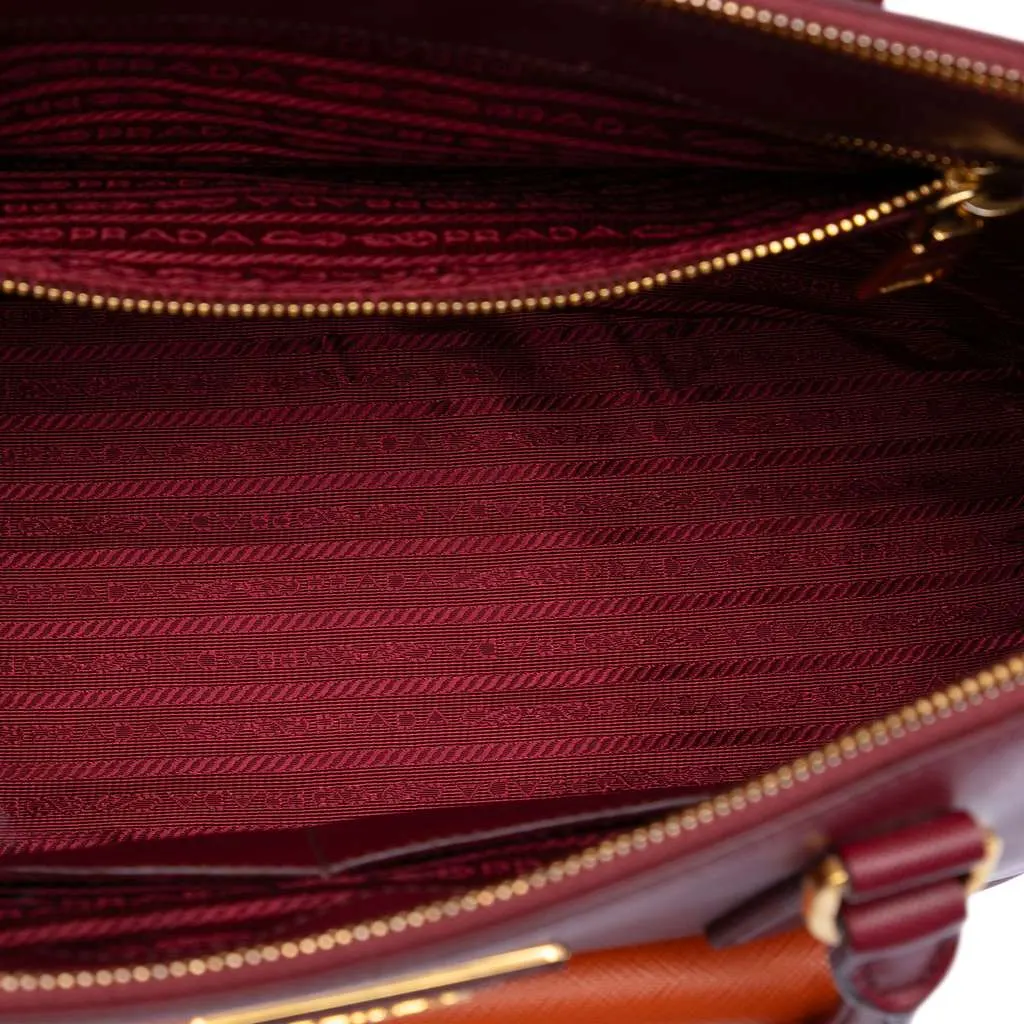 Prada Saffiano Lux Galleria Double Zip Front Pocket Satchel Red Leather Very good - Model View