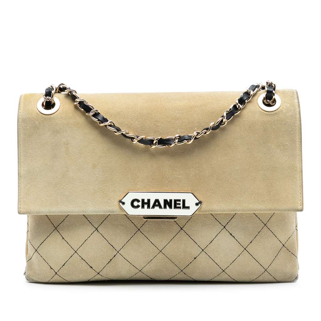 Chanel Quilted Suede Retro Label Flap