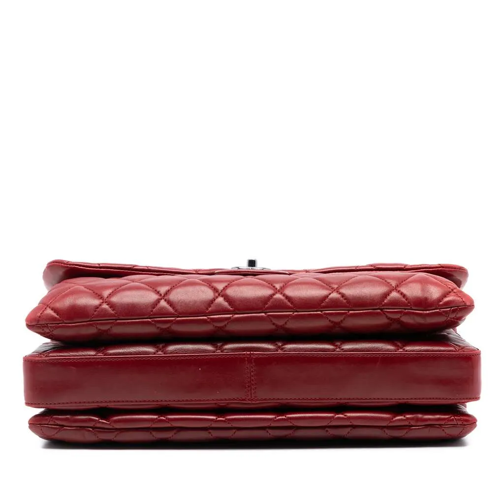 Chanel Maxi Quilted Lambskin 3 Accordion Flap Red Leather Good - Inside View