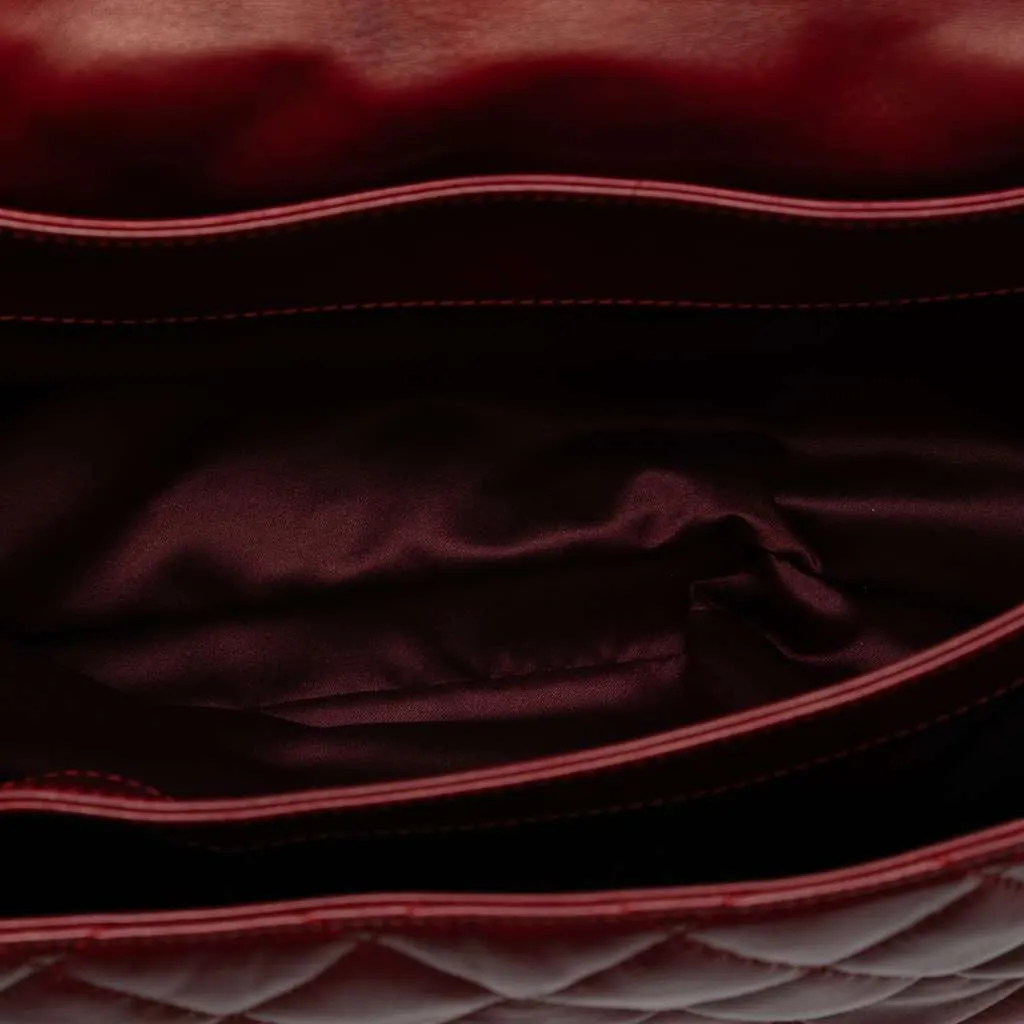 Chanel Maxi Quilted Lambskin 3 Accordion Flap Red Leather Good - Model View