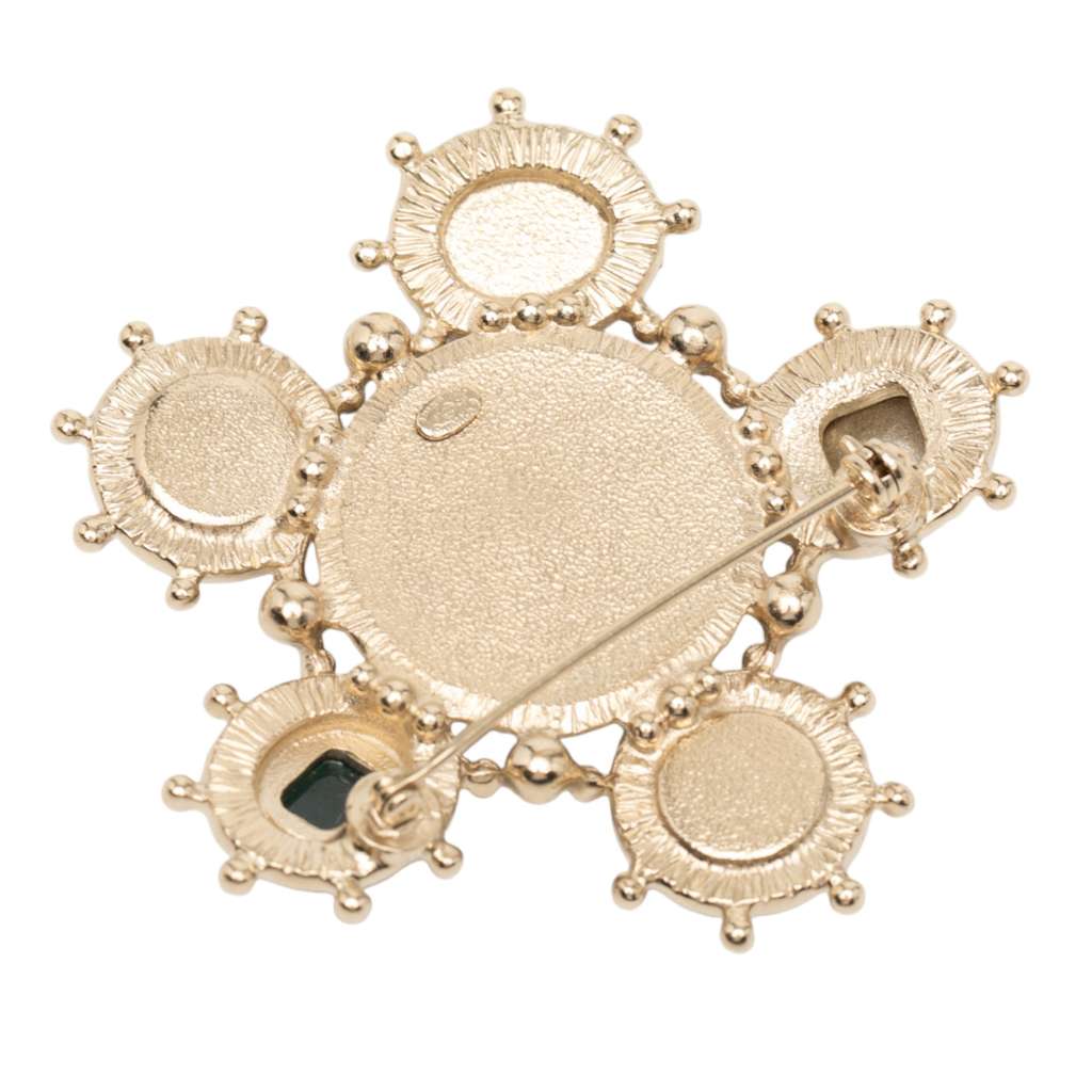 Chanel CC Gold Plated Tweed Jewel Pin Brooch - 2