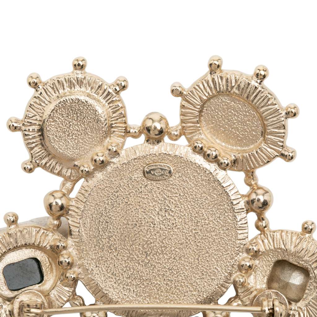 Chanel CC Gold Plated Tweed Jewel Pin Brooch - 3