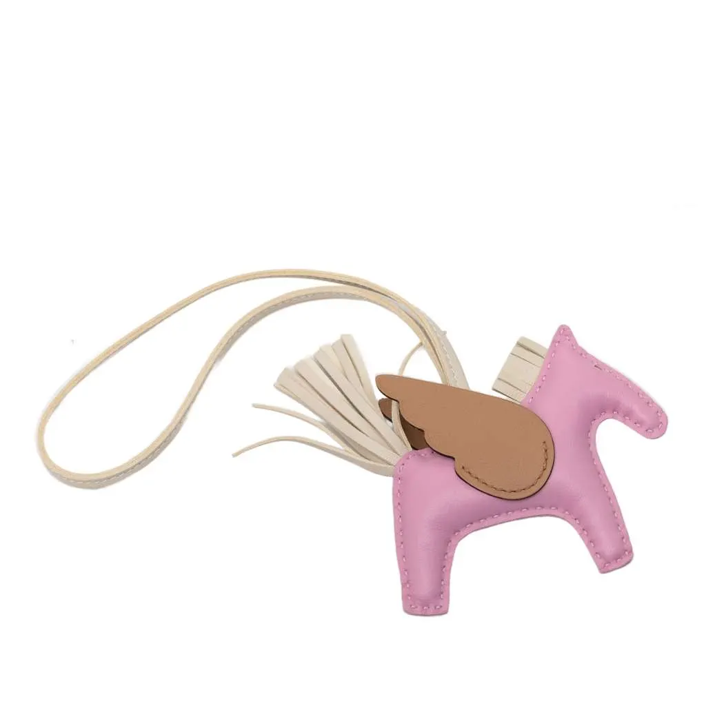 Hermès Milo lambskin and Swift Calfskin Rodeo Pegase Bag Charm PM Pink Leather Very good - Back View
