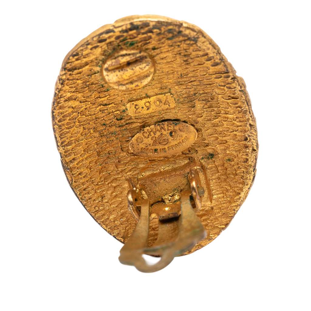 Chanel CC Gold Plated Woven Oval Clip on Earrings - 3