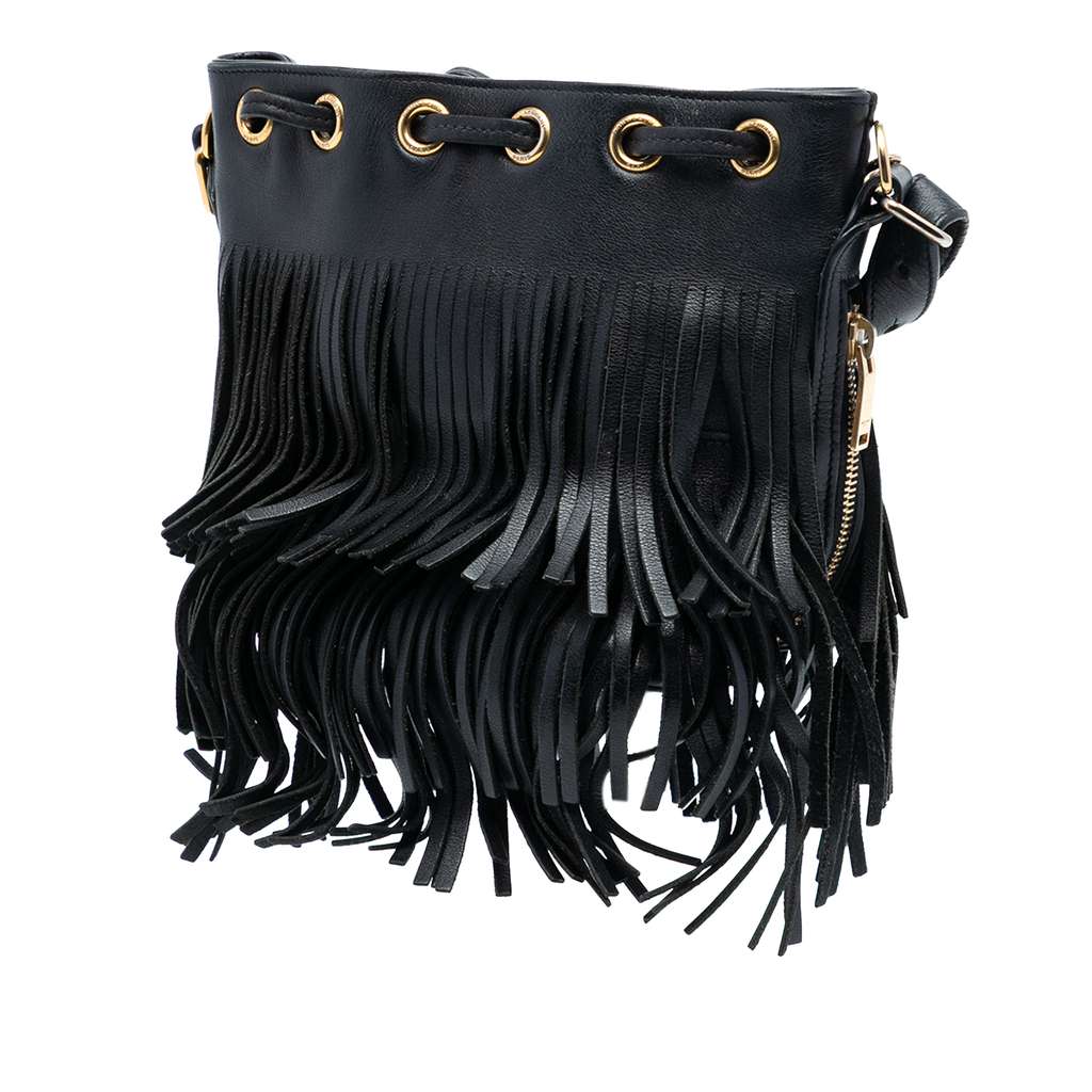 Saint Laurent Small Calfskin Emmanuelle Fringe Bucket Bag - 2