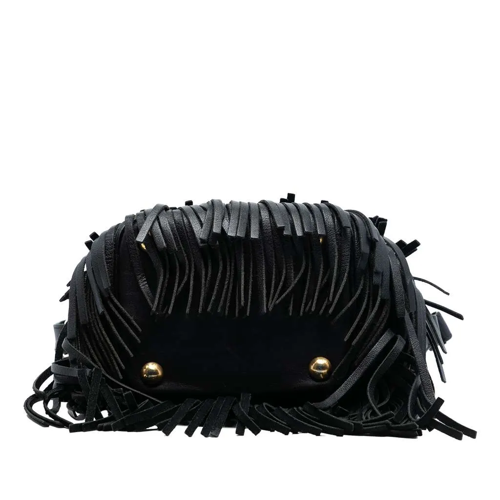 Saint Laurent Small Calfskin Emmanuelle Fringe Bucket Bag Black Leather Very good - Inside View