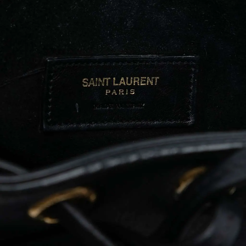 Saint Laurent Small Calfskin Emmanuelle Fringe Bucket Bag Black Leather Very good - Box View