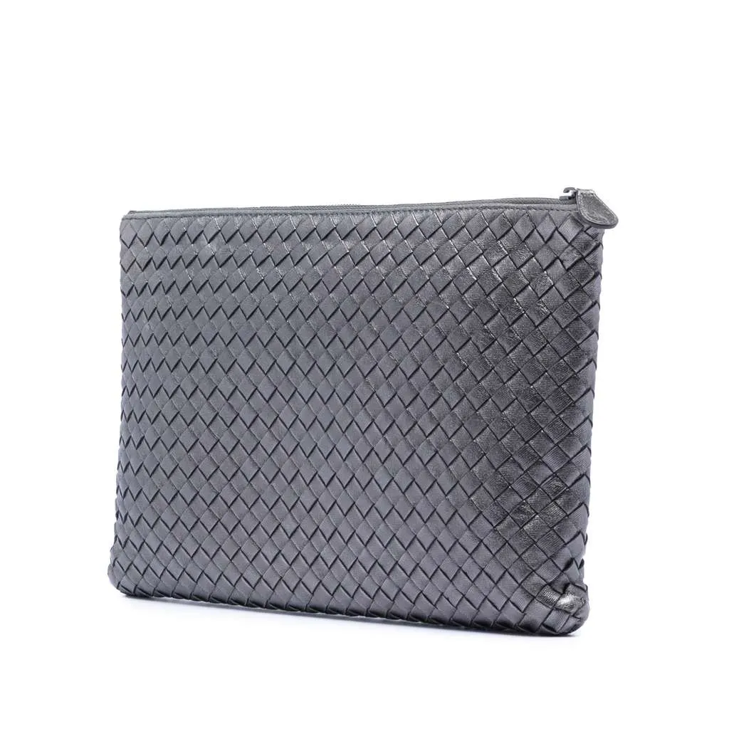 Bottega Veneta Metallic Nappa Intrecciato Clutch Grey Leather Very good - Back View