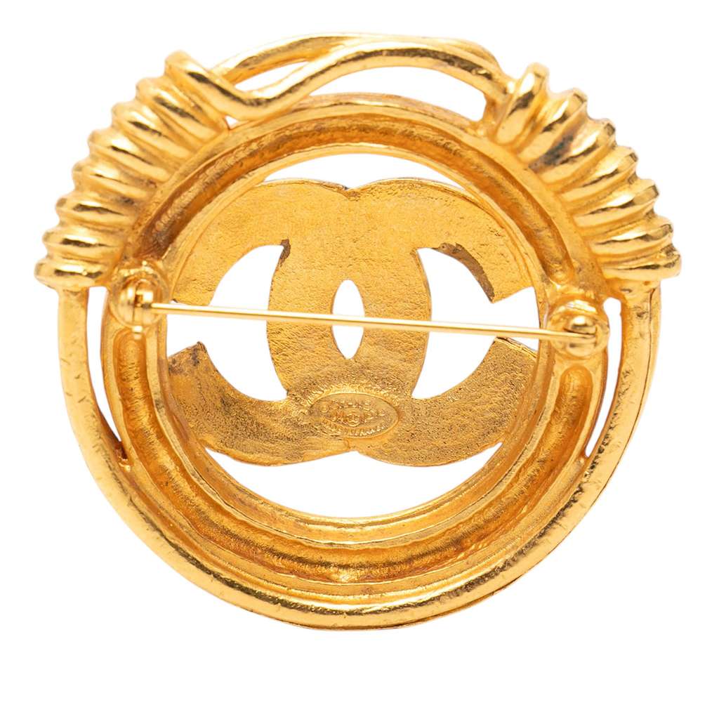 Chanel Gold Plated CC Spring Round Brooch - 2
