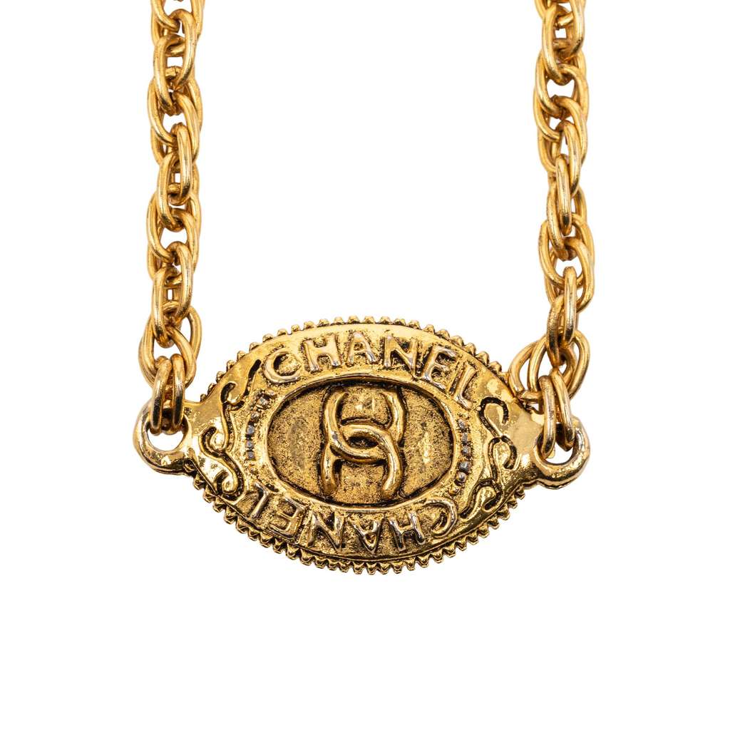 Chanel Gold Plated CC Medallion Long Chain Necklace