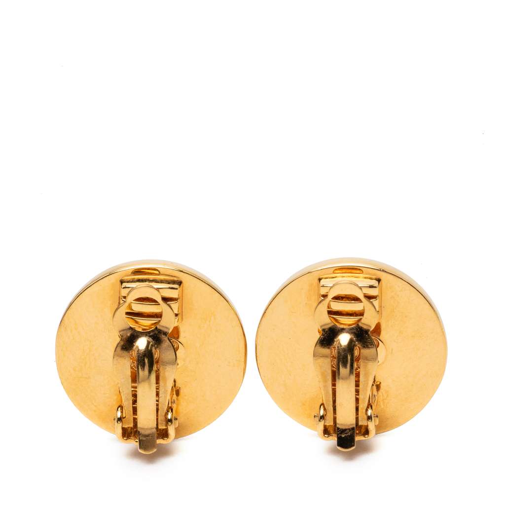 Chanel CC Gold Plated Turn Lock Round Clip On Earrings - 2