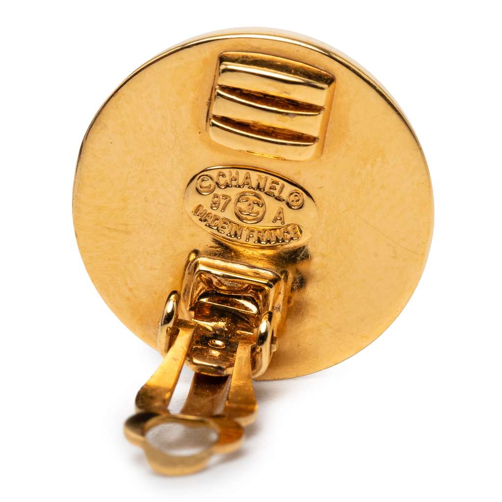 Chanel CC Gold Plated Turn Lock Round Clip On Earrings - 3