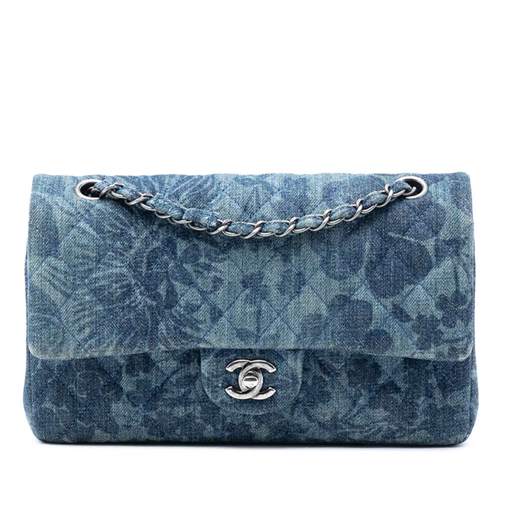 Chanel Medium Classic Denim Floral Double Flap