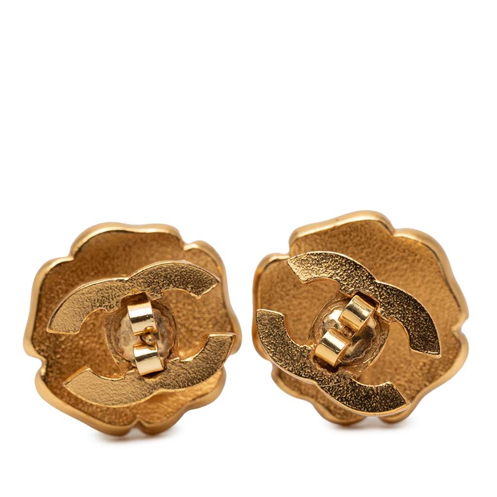 Chanel Enamel Camellia CC Stud Push Back Earrings - 2