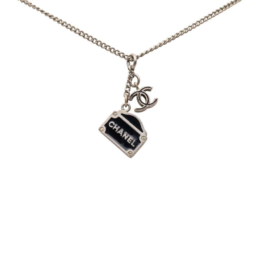 Chanel CC Silver Plated Logo Charm Pendant Necklace - 2