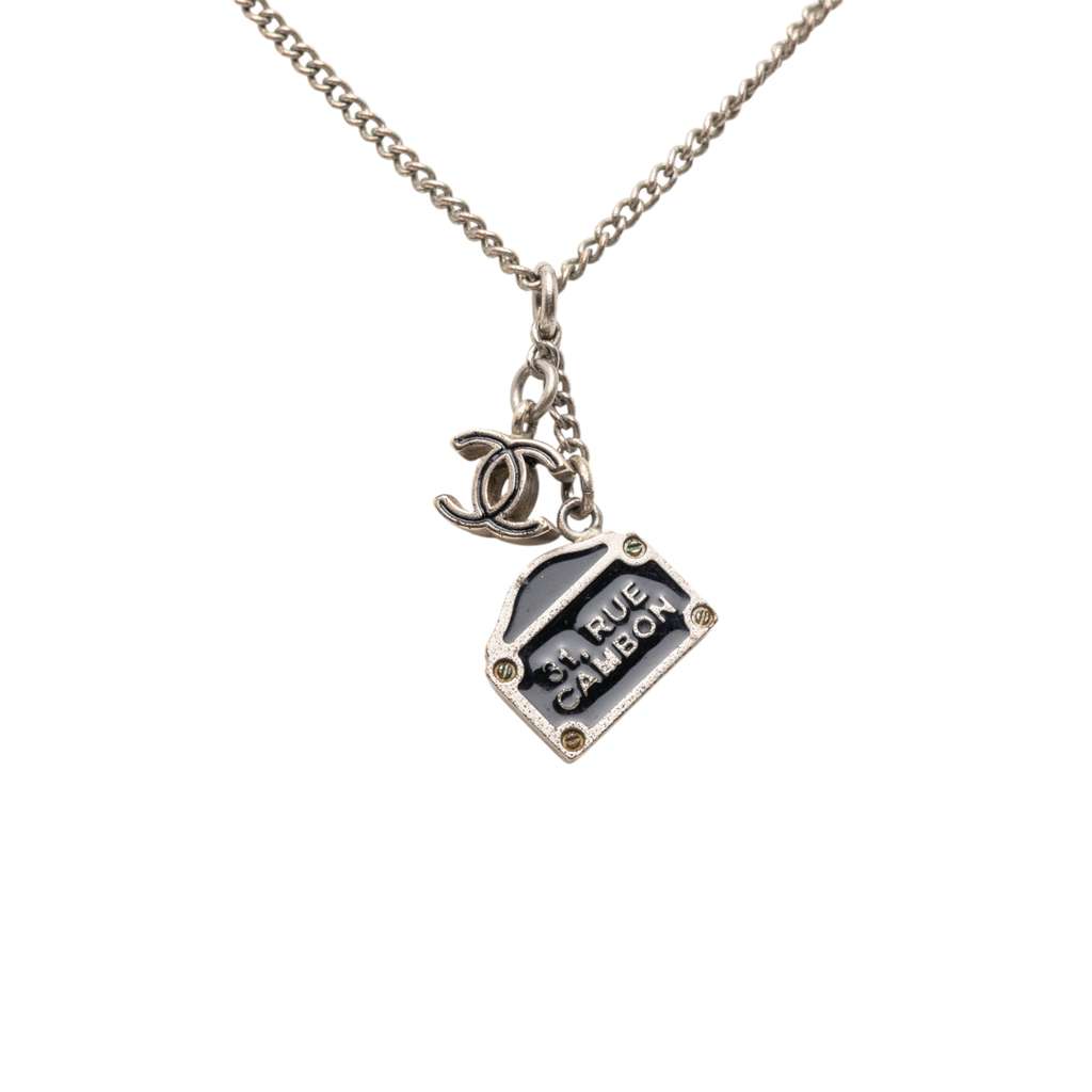 Chanel CC Silver Plated Logo Charm Pendant Necklace - 3