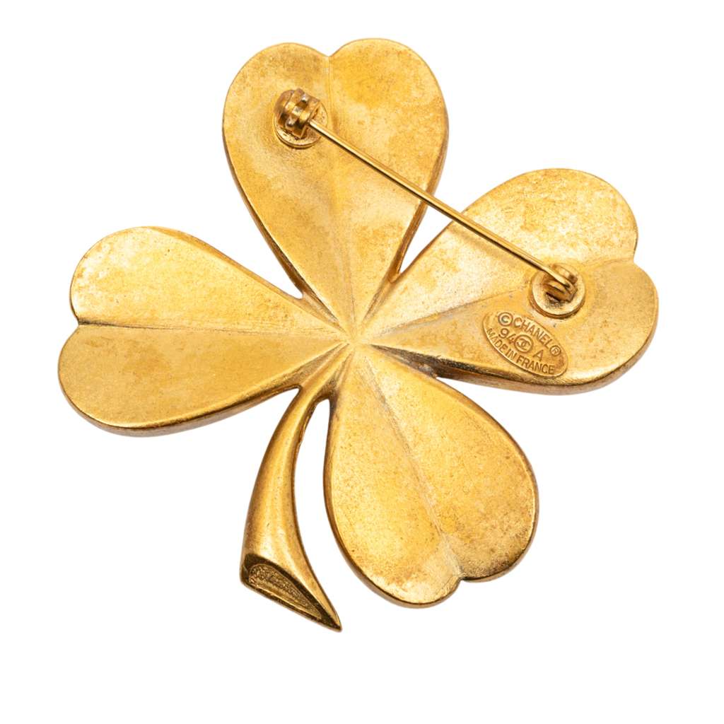 Chanel CC Brushed Gold Plated Four Leaf Clover Brooch - 2