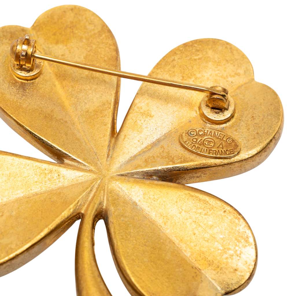 Chanel CC Brushed Gold Plated Four Leaf Clover Brooch - 3