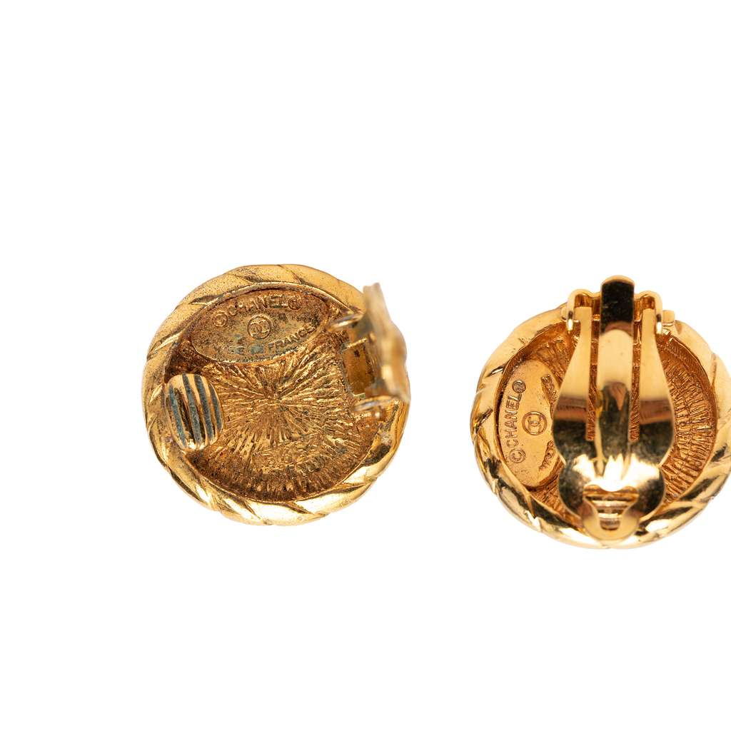 Chanel Gold Plated CC Round Clip On Earrings - 3