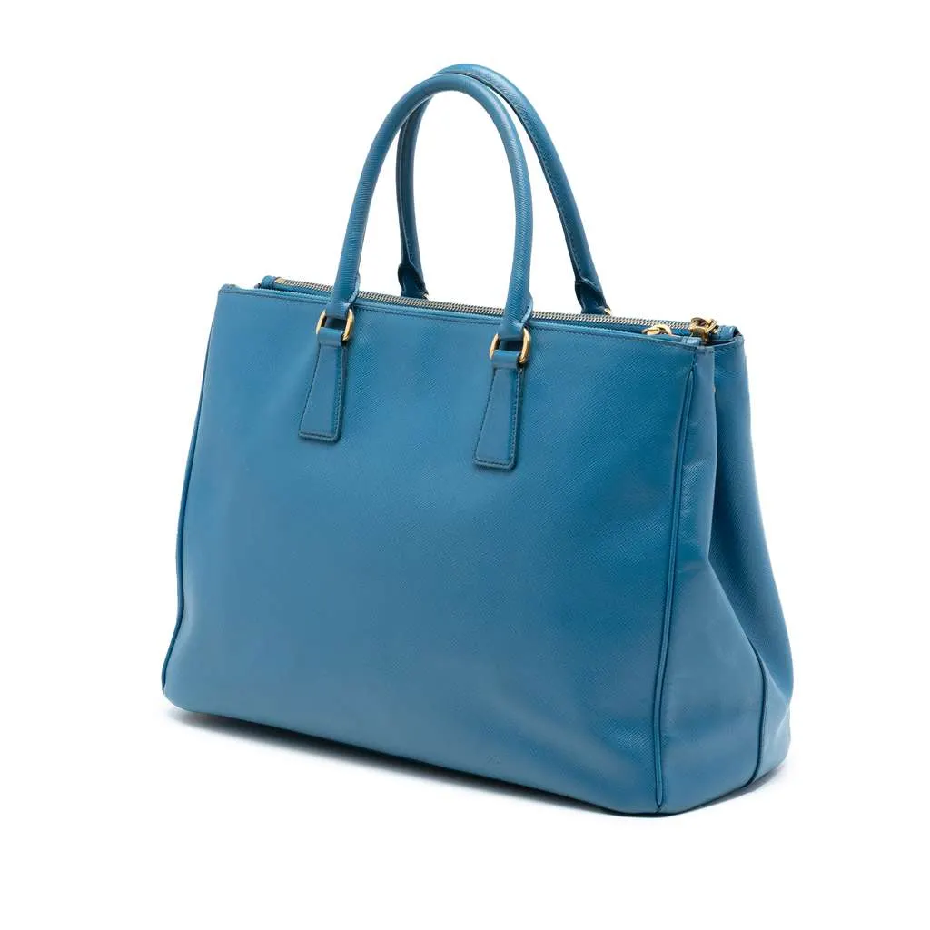 Prada Large Saffiano Lux Galleria Double Zip Tote Blue Leather Good - Back View