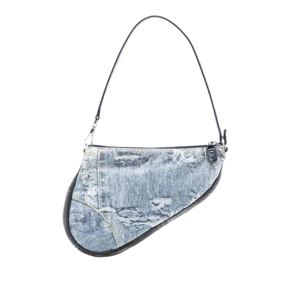 Dior Mini Canvas Denim Print Saddle Pochette