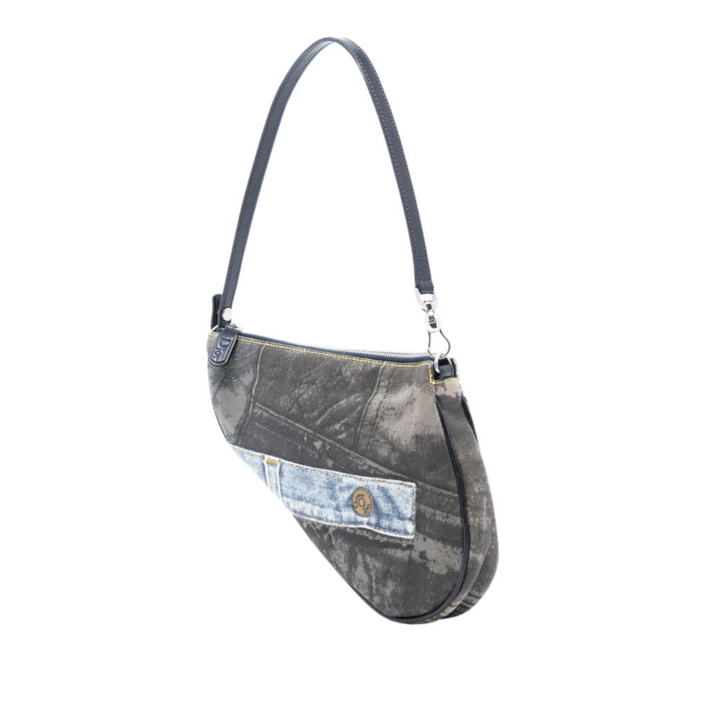 Dior Mini Canvas Denim Print Saddle Pochette - 2